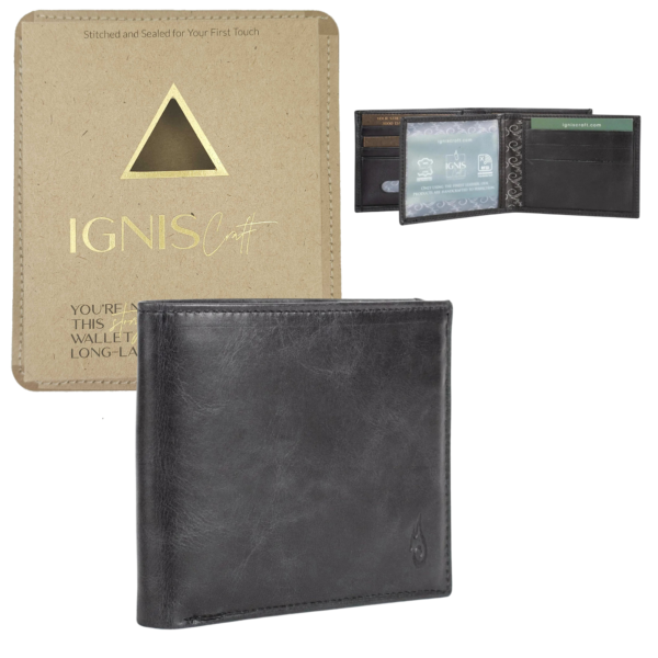 Men’s Black Leather Wallet – Slim RFID Minimalist Design