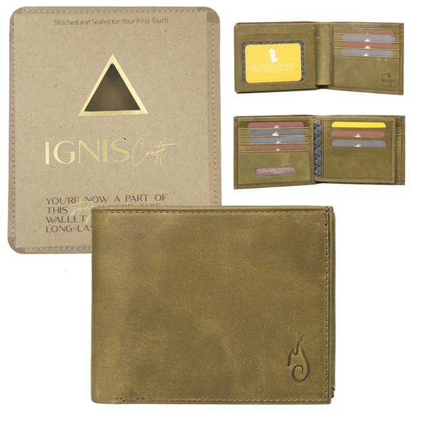 Green Leather Wallet for Men RFID Blocking  | Companion