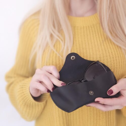 Black Leather Eyeglass Case – Handmade Soft Glasses Pouch