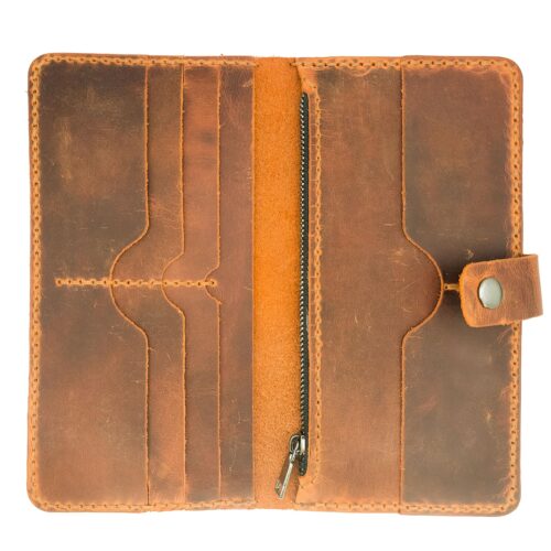 Terracotta Long Leather Wallet – Handmade Phone Clutch