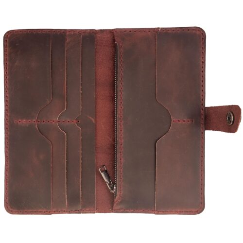 Burgundy Long Leather Wallet – Handmade Envelope Clutch