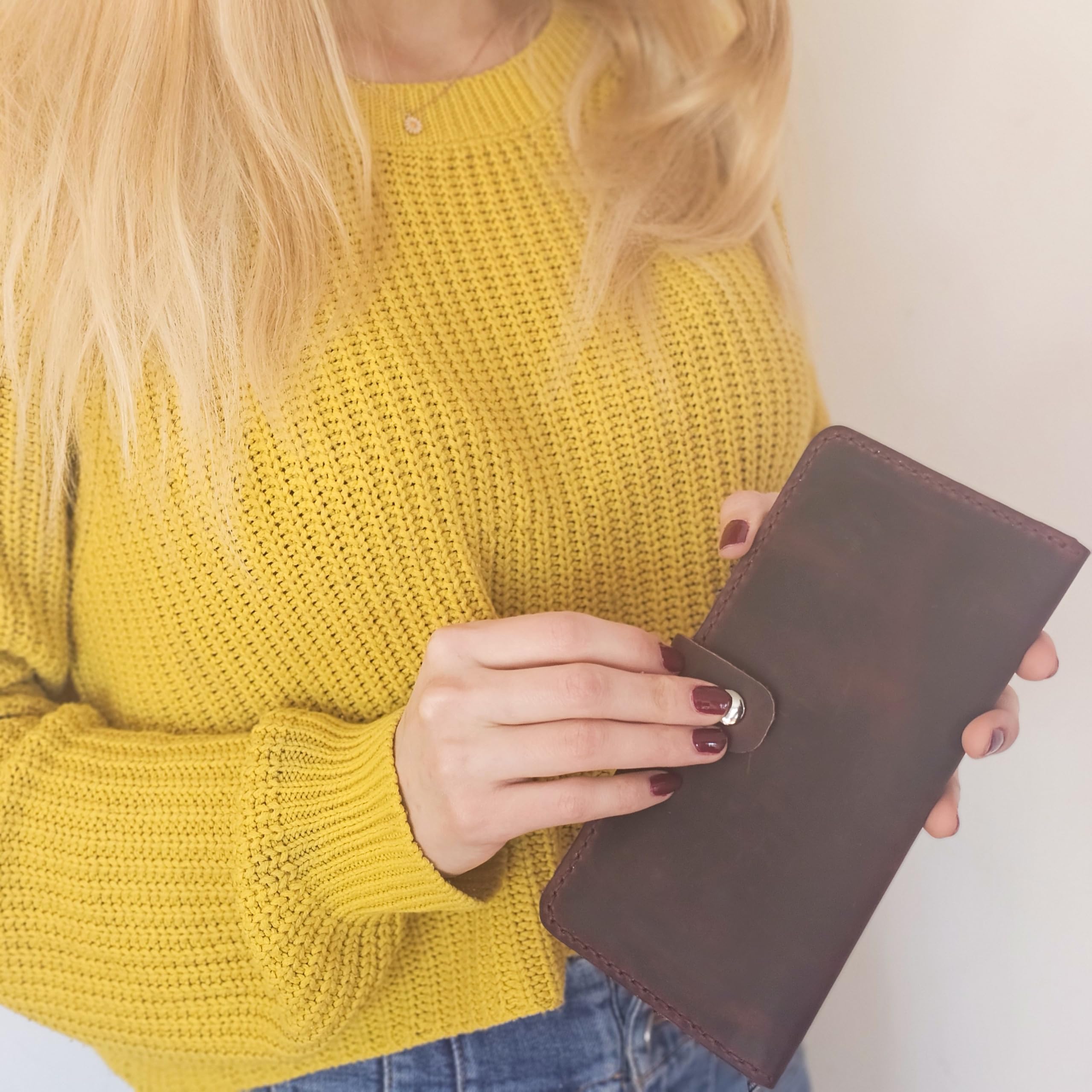 Burgundy Long Leather Wallet – Handmade Envelope Clutch