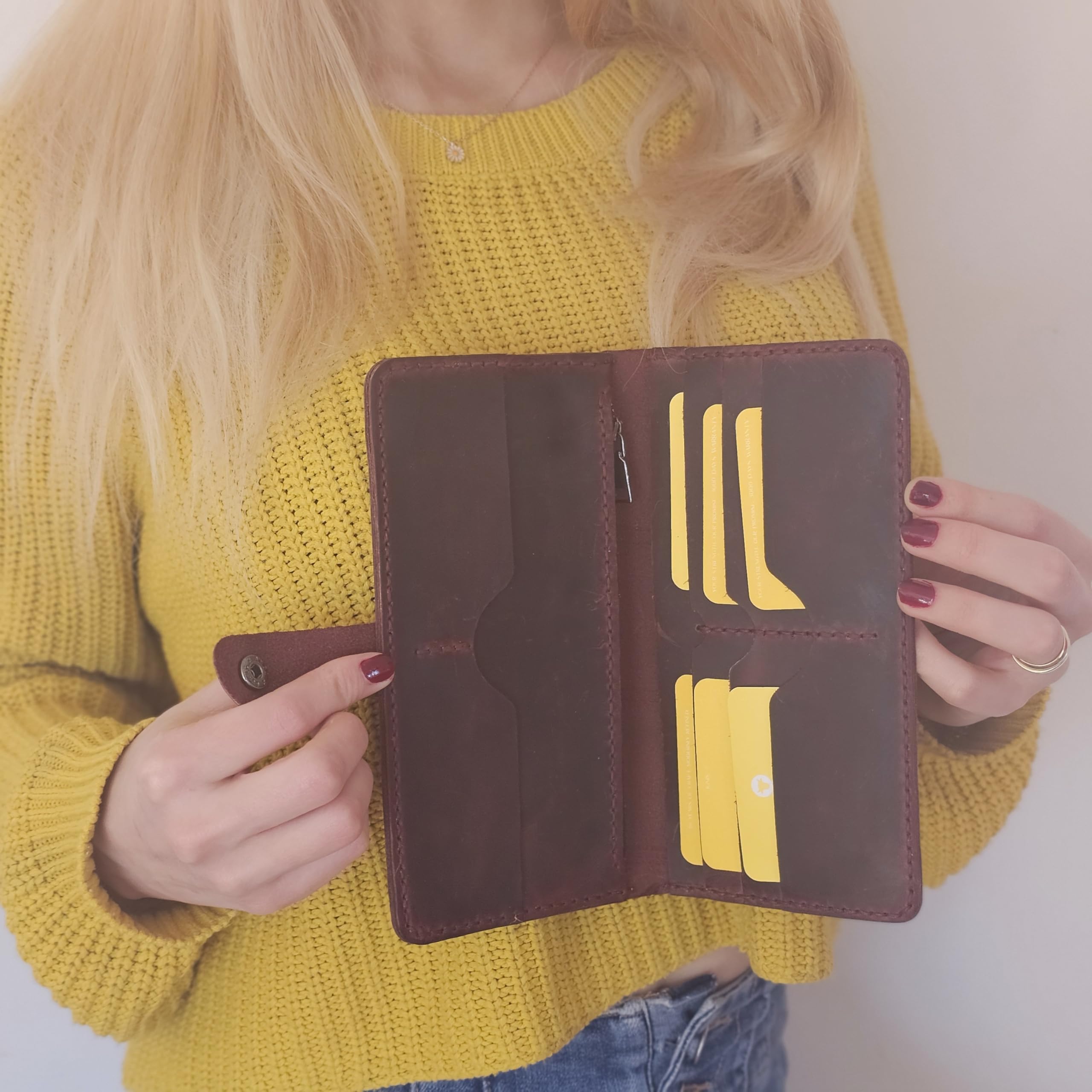 Burgundy Long Leather Wallet – Handmade Envelope Clutch