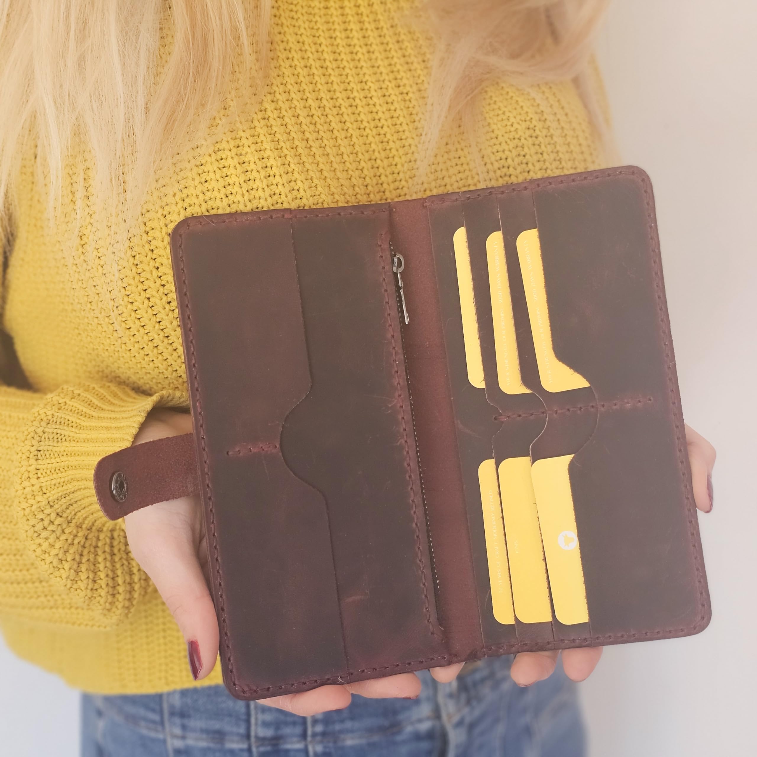 Burgundy Long Leather Wallet – Handmade Envelope Clutch