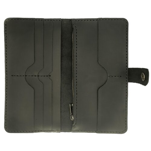 Black Long Leather Wallet – Handmade Zipper Phone Wallet