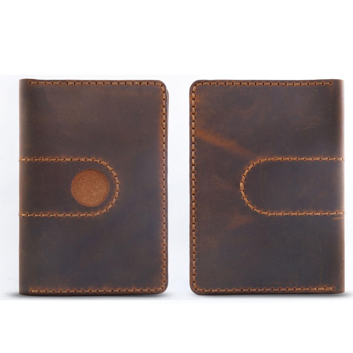 Genuine Leather Passport Holder with AirTag Slot – Brown