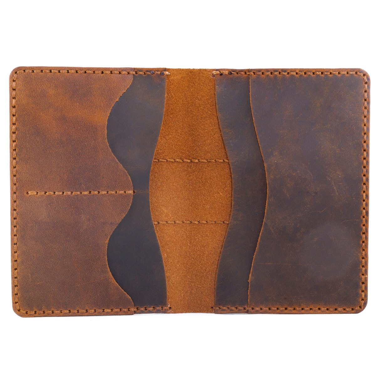 Genuine Leather Passport Holder with AirTag Slot – Brown