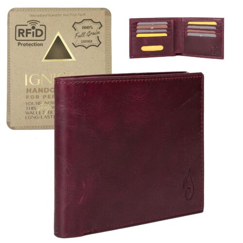 Red RFID Leather Wallet for Men – Slim Bifold Design