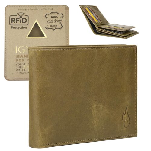 RFID Blocking Slim Leather Bifold Wallet for Men