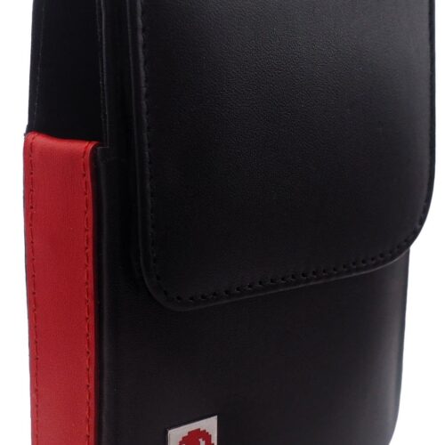 Genuine leather case for Miyoo Mini Plus handheld console, black and red
