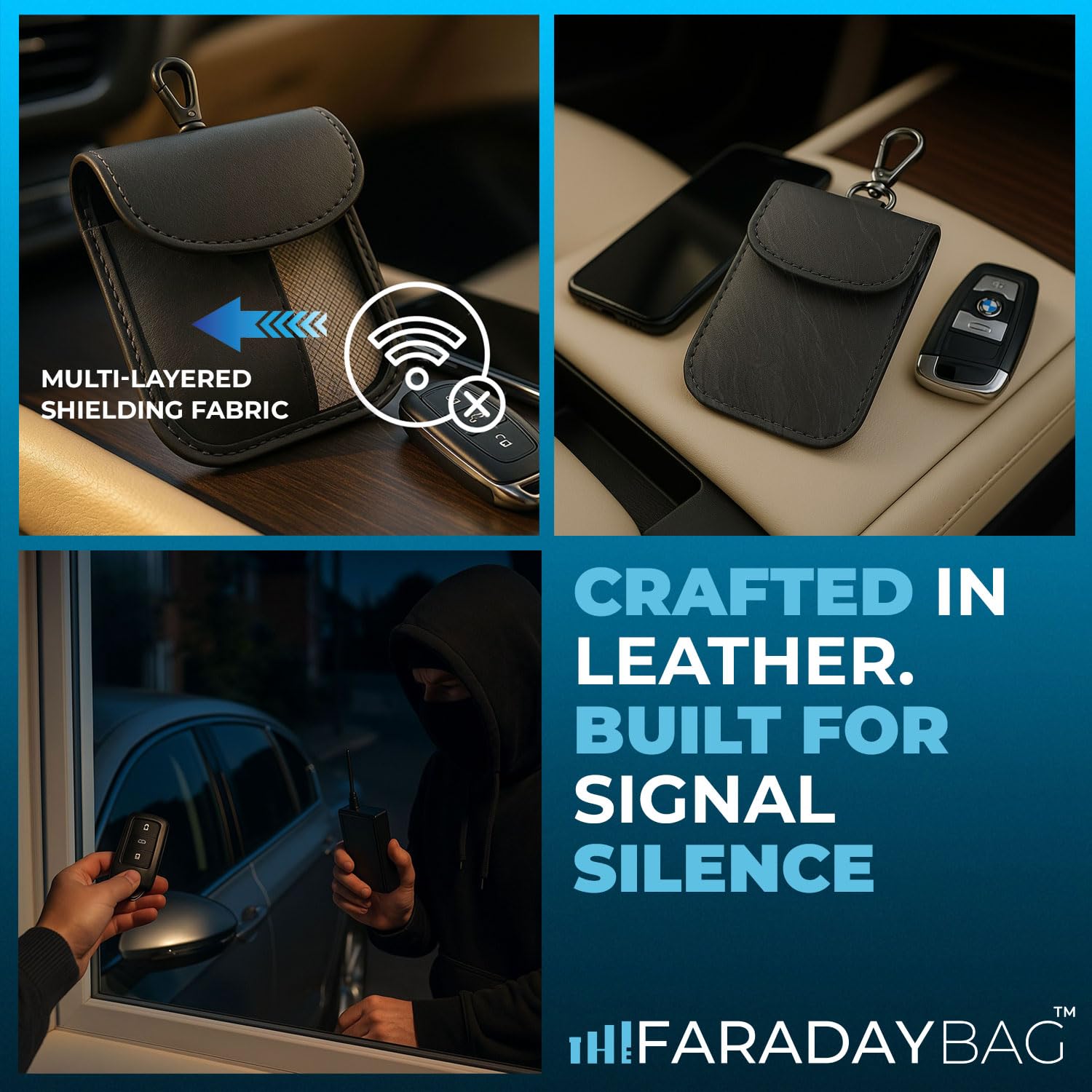 Crazy Horse leather Faraday key fob pouch, two-pack
