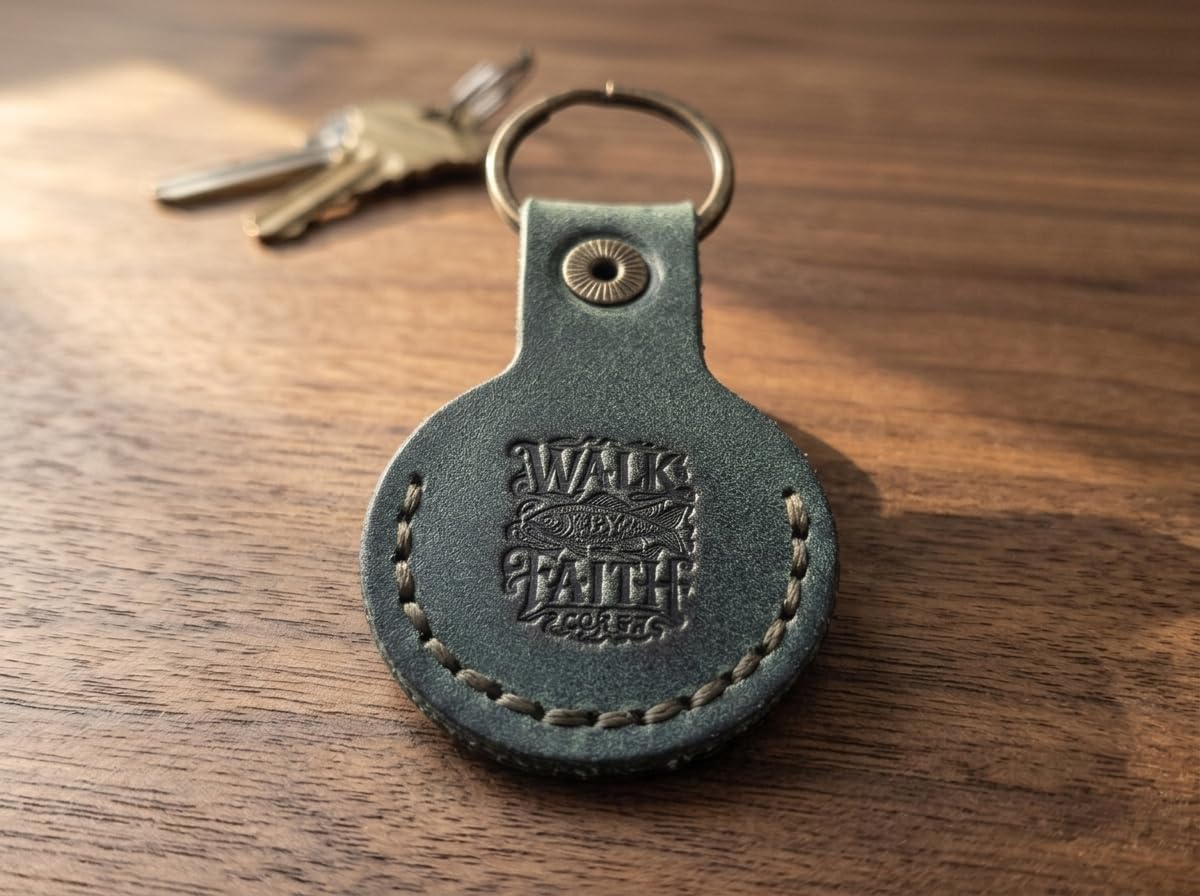 Eden green full-grain leather AirTag keychain holder