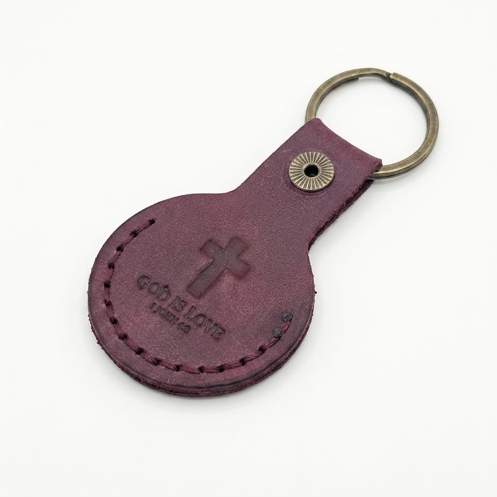 Pentecost red full-grain leather AirTag keychain holder