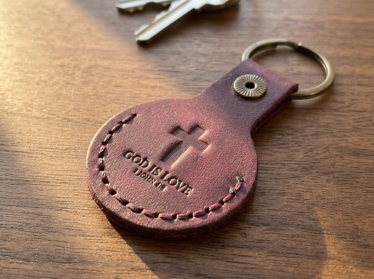 Pentecost red full-grain leather AirTag keychain holder