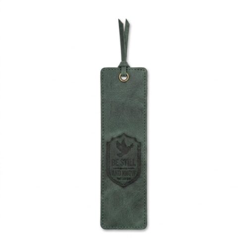 Eden green full-grain leather bookmark with hand-tied tassel