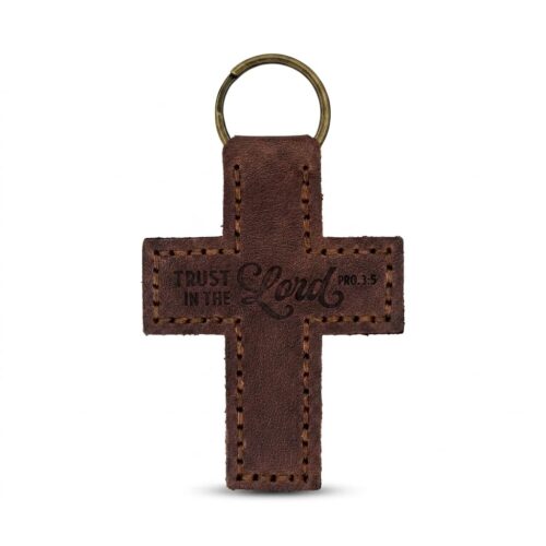 Leather Cross Keychain with Bible Verse