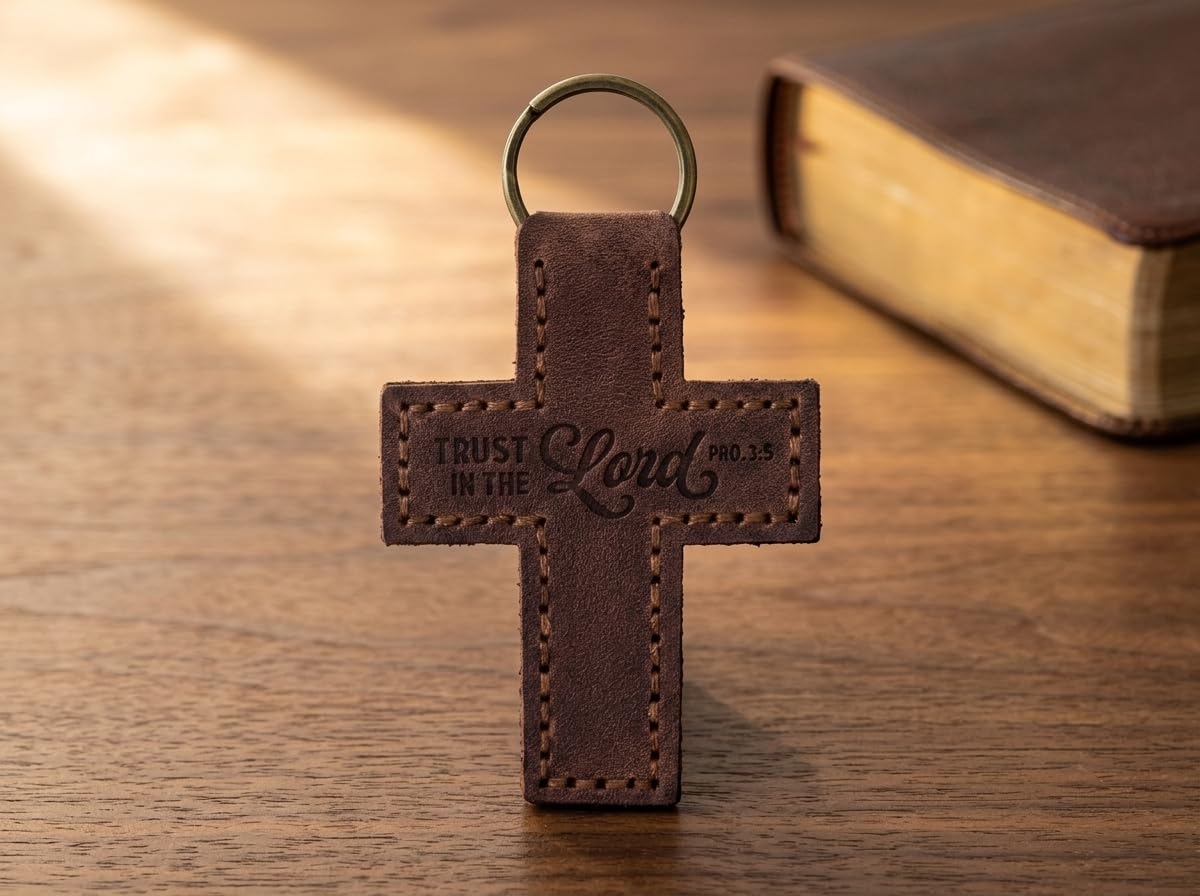 Leather Cross Keychain with Bible Verse – view 2
