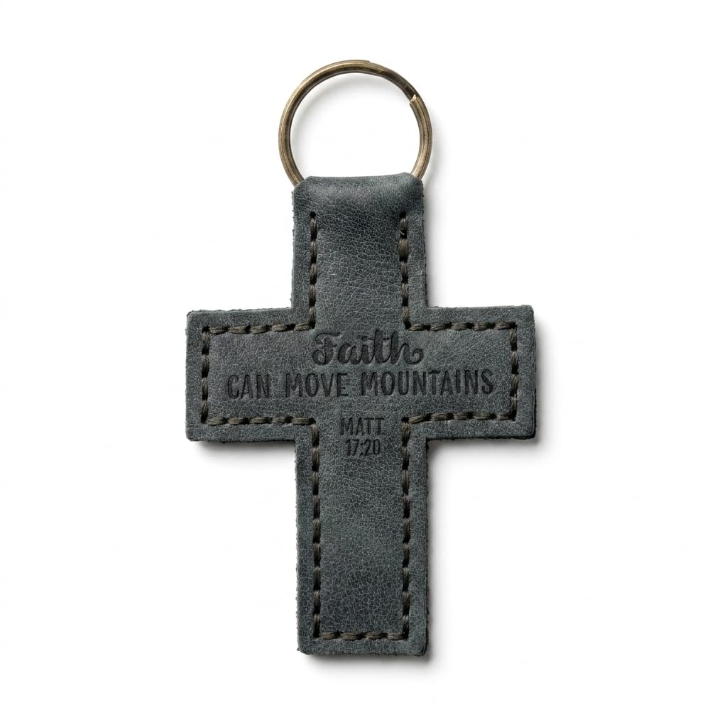 Leather Cross Keychain with Bible Verse – view 4
