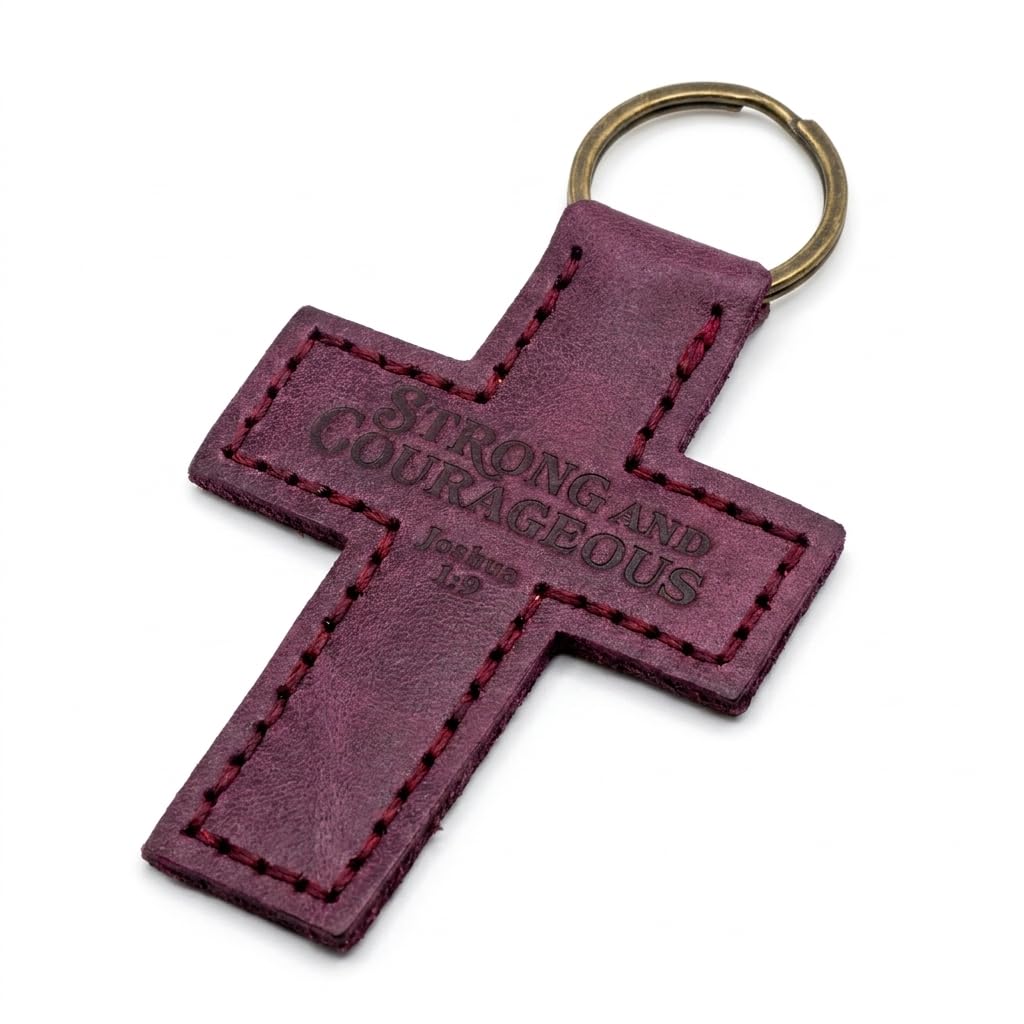 Leather Cross Keychain with Bible Verse – view 5