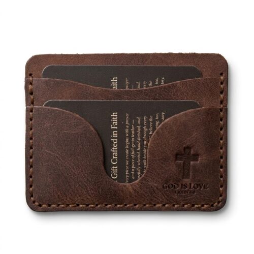 Small Leather Card Holder with Bible Verse
