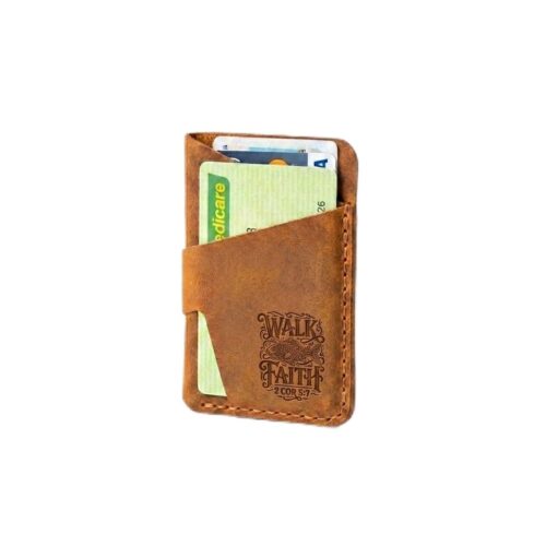 Vertical Leather Card Holder with Bible Verse